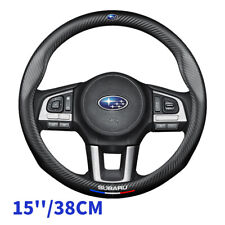 For Subaru 15 38cm Steering Wheel Cover Genuine Carbon Fiber Leather