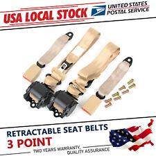 3 Point Retractable Car Safety Seat Belt Lap Diagonal Belt Adjustable Beige