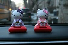 Cute Solar Bobble Heads Pink Japanese Kimono Hello Kitty Car Dashboard Decor