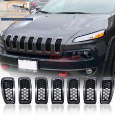7x Gray Black Front Bumper Grill Inserts Honeycomb Mesh For Jeep Cherokee 14-18