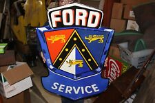 Large Ford Service Car Truck Dealership 2 Sided 36 Porcelain Metal Gas Oil Sign