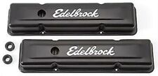 1958-86 Sb Chevy Edelbrock Blk Steel Short Valve Covers 283 307 327 350 383 400