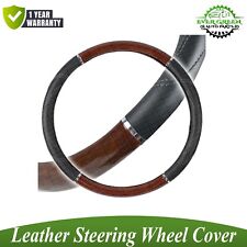 Big Rig Leather Steering Wheel Cover Dark Wood Grain Luxury Trailer Trucks 18