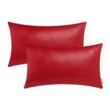 Faux Leather Throw Pillow Covers 12 X 20 Inches - Christmas Red Leather Lumba...