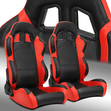 2 X Reclinable Blackred Carbon Fiber Pvc Leather Leftright Racing Bucket Seats