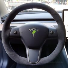 Diy Alcantara Blue Thread Car Steering Wheel Cover For Tesla Model Y 3 Interior