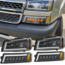 For 03-06 Chevy Silverado Avalanche Drl Led Headlights Bumper Signal Lamps