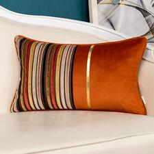 Yangest Orange Striped Patchwork Throw Pillow Cover Gold Leather Cushion Cove...