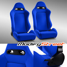 2 X Blue Fabric Leftright Racing Reclinable Seats Slider Classic Style