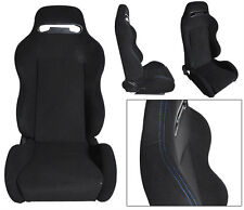 New 2 Black Cloth Blue Stitching Racing Seats Reclinable Ford Mustang Cobra
