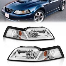 Pair Drl Chrome Housing Headlights Assy For 1999-2004 Ford Mustang Head Lamps