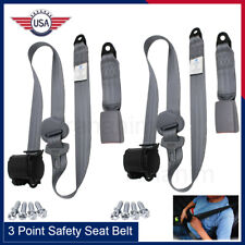 2set 3 Point Retractable Gray Safety Seat Belt Straps Car Adjustable Belt Kit