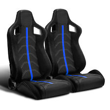 2 X Universal Jdm Black Pvc Leatherblue Strip Leftright Racing Car Seats