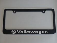 Volkswagen License Plate Frame Glossy Black Metal Brushed Aluminum Text