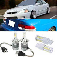 For 96-00 Honda Civic Jdm Ek Si White Led Headlight Lamp Reverse 9003 H4 7440