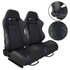2 Tanaka Black Pvc Leather Blue Stitch Racing Seats Reclinable For Mazda