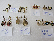 Vintage 8 Gold Filled Earrings Rhinestones Van Dell Regel Ca Amco Screw On Style