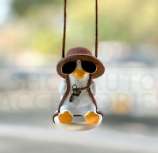 Swinging Cowboy Duck Rear View Mirror Hanging Ornament Cute Car Accessories