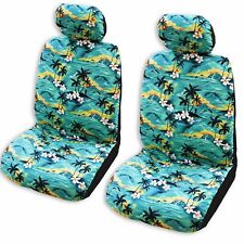 Made In Hawaii Green 100 Sunsets Hawaiian Separate Headrest Car Seat Cover - Se