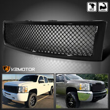 Fits 2007-2013 Chevy Silverado 1500 Pickup Glossy Black Front Hood Mesh Grille