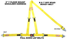 Jeep 2 Floor Mount 3 Point Harness Seat Belt Bolt In Pull Down Lap Belts Yellow