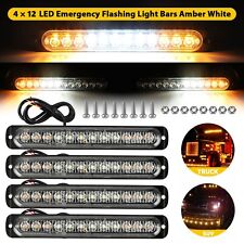 4pcs Amberwhite 12 Led Car Truck Strobe Light Bar Flashing Warning Hazard Lamps