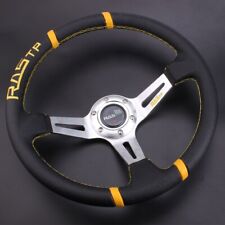 14 Universal Deep Dish Racing Steering Wheel Pu Leather 6 Hole Horn Button