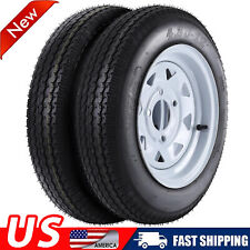 2pcs Trailer Tires And Rims 4.80-12 4.80x12 6 Ply Lrc 4 Lug White Spoke Wheel