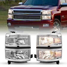 Headlights For 2014-2015 Chevy Silverado 1500 Chrome Clear Headlamps Lhrh Pairs