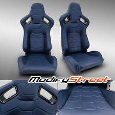 2 X Blue Pvc Main Leather Leftright Racing Car Seats Pair