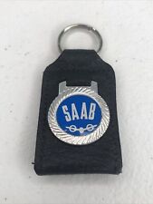 Used Saab Vintage Black Leather Keychain Fob With Coin Pocket