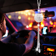 White Crystal Disco Ball Charm Hanging Ornament For Car Rear View Mirror Pendant