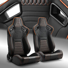 Pair Of Pvc Carbon Fiber Leather Reclinable Racing Seats Wsilders Orangeblack
