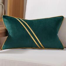 12 X 20 Inch Teal Gold Leather Striped Lines Velvet Cushion Case Luxury Modern T