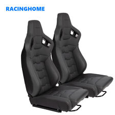 2pcs Universal Adjustable Car Racing Seat Pvc Leather Recline Seats W2 Sliders