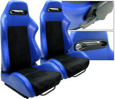 2 X Black Blue Racing Seat Reclinable For Ford Mustang Cobra