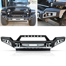 Front Bumper W Winch Plate 4 Led Lights Fit For 07-2018 Jeep Wrangler Jk 2 Ring