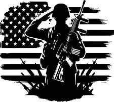 Soldier With Distressed American Flag Vinyl Decal