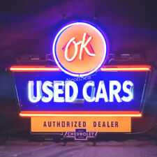 24x24 Chevrolet Chevy Dealership Ok Used Cars Garage Real Glass Neon Sign Light