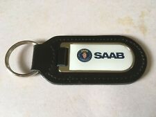 Black Leather Key Fob With Printed Saab Logo Keyring