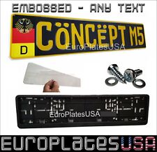 European License Plate Set Any Text Embossed German - Black With Yellow Text