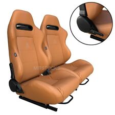 2 X Tanaka Tan Pvc Leather Racing Seats Reclinable Sliders For Chevy 