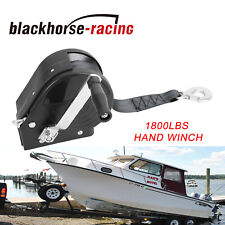 1800 Lb Hand Winch Hand Crank Strap Gear Winch Atv Boat Trailer Heavy Duty Black