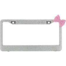 Clear 7 Rows Bling Diamond Crystal License Plate Frame With Corner Pink Bow Tie