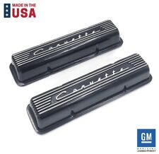 Black Finned Corvette Script Valve Covers For Small Block Chevy - With Holes