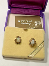Vintage Amco Jewels Genuine Opal Clip On Earrings 120 14k Gf With Box