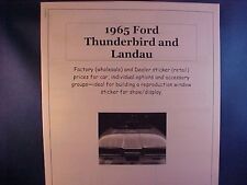 1965 Ford Thunderbird Factory Costdealer Retail Pricing For 65 Cars Options