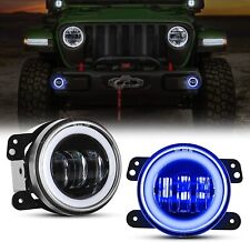 2x 4inch Led Fog Lights Blue White Halo Ring For Jeep Wrangler Jk Grand Cherokee