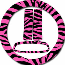 Steering Wheel Cover Seat Belt Covers Rear View Mirror Cover Pink Zebra