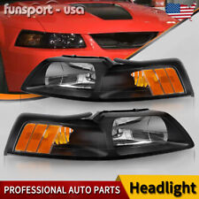 Black Amber Corner Headlights Clear Lens For 1999-2004 Ford Mustang Headlamps
